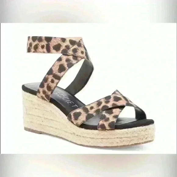Sole Society Carmelina leopard print Espadrille Wedge Sandal size 8.5 - Picture 1 of 6